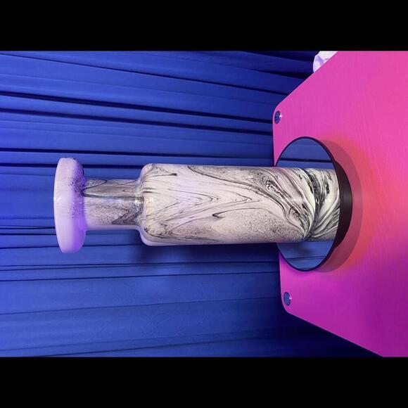 Contemporary White Glass Vase with Black Swirl Design. - Picture 1 of 4